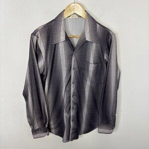 Vintage Charisma Townline 70s Disco Men‎ M 15.5 Gray Groovy Button Shirt